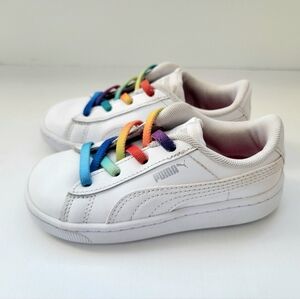 Puma Toddler's White Sneakers Size 9C Colorful Rainbow Laces